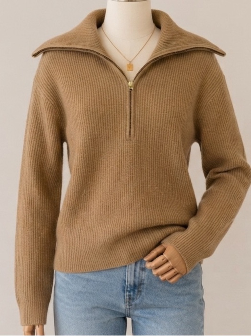 J.Crew Camel Ribbed Half-Zip Long Sleeve Sweater Women’s Large